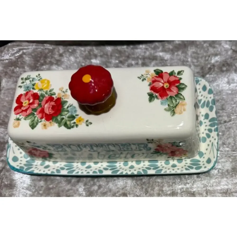 The Pioneer Woman Vintage Floral Salt and Pepper and Butter Dish Set